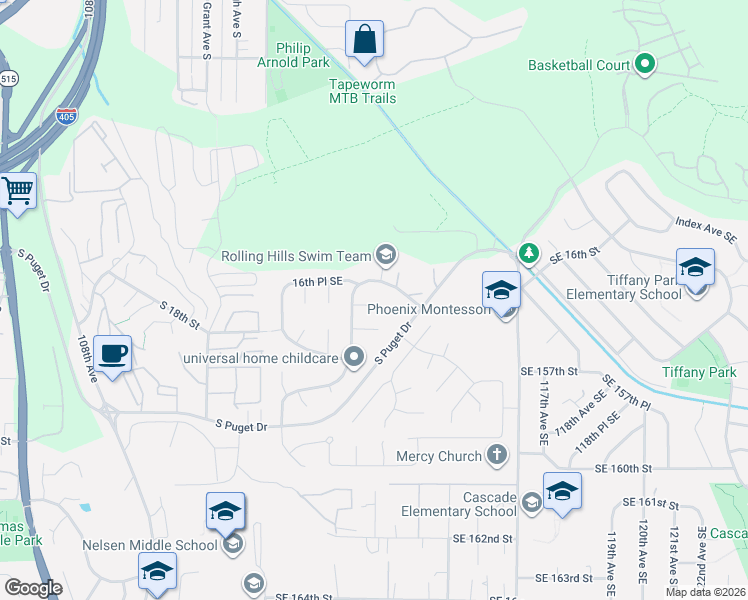 map of restaurants, bars, coffee shops, grocery stores, and more near 2018 Southeast 18th Court in Renton