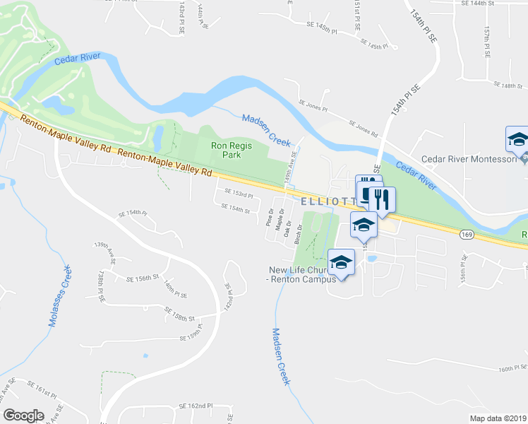 map of restaurants, bars, coffee shops, grocery stores, and more near 15254 Pine Drive in Renton