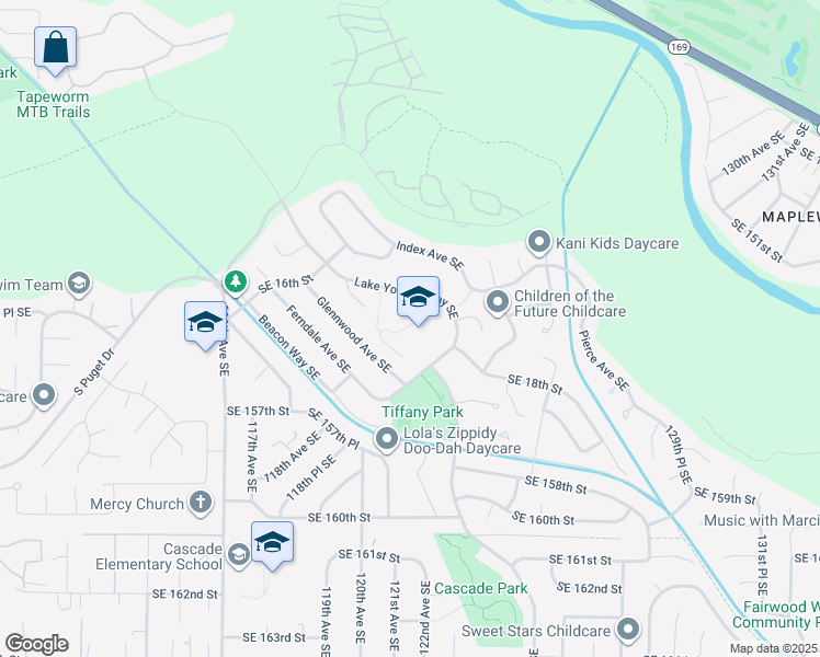 map of restaurants, bars, coffee shops, grocery stores, and more near 1815 Lake Youngs Way Southeast in Renton