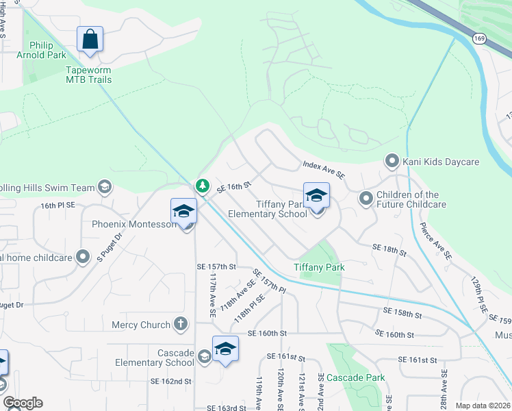 map of restaurants, bars, coffee shops, grocery stores, and more near 1609 Glennwood Avenue Southeast in Renton
