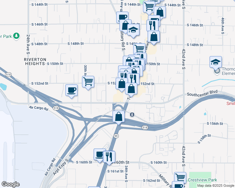 map of restaurants, bars, coffee shops, grocery stores, and more near 15247 International Boulevard in SeaTac
