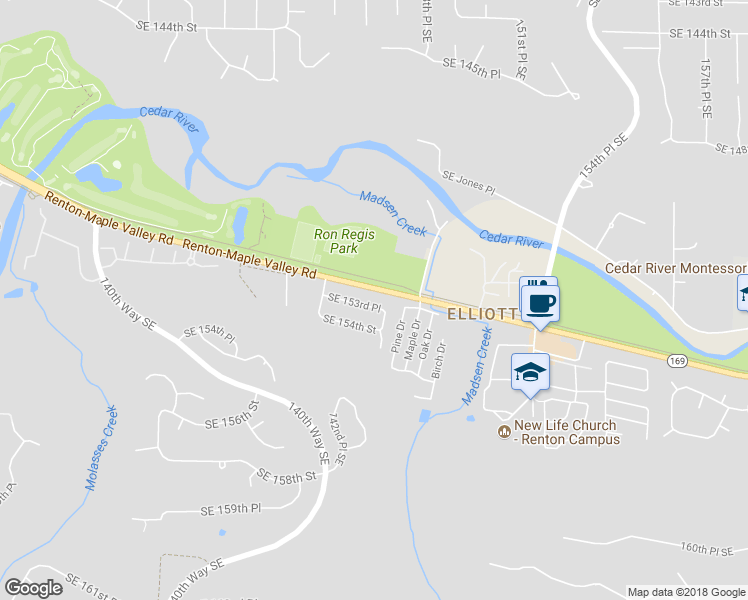 map of restaurants, bars, coffee shops, grocery stores, and more near 14572 Southeast 153rd Place in Renton