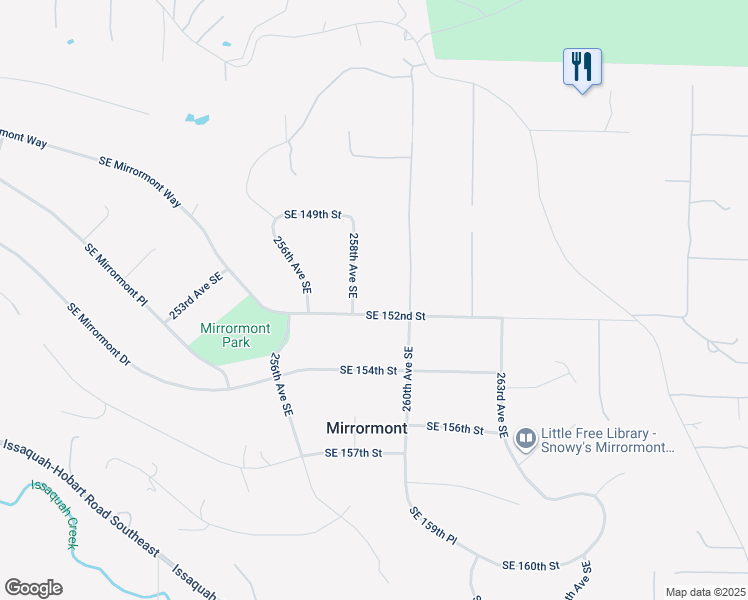 map of restaurants, bars, coffee shops, grocery stores, and more near 25820 Southeast 152nd Street in Issaquah