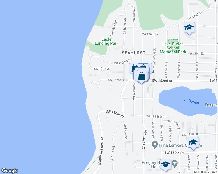 map of restaurants, bars, coffee shops, grocery stores, and more near 15227 26th Avenue Southwest in Burien