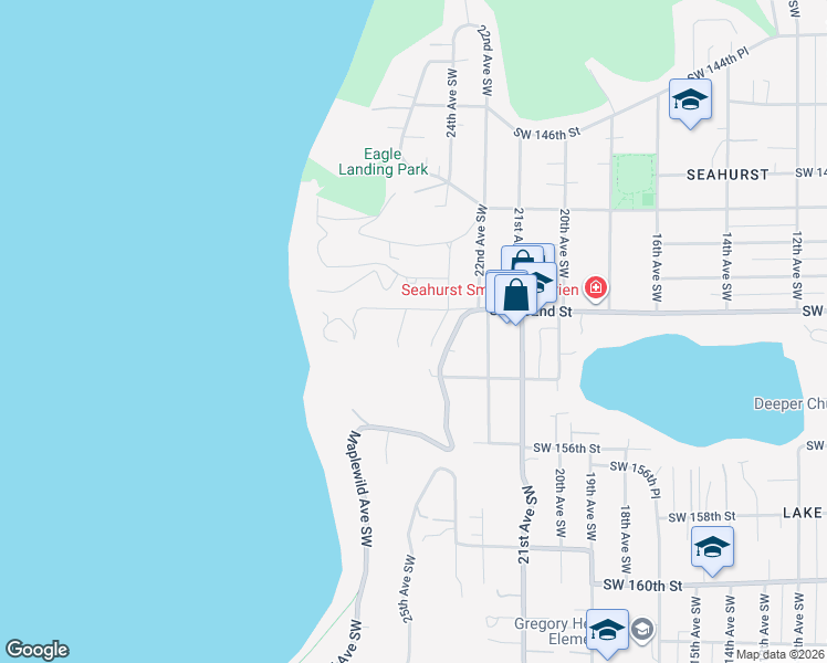 map of restaurants, bars, coffee shops, grocery stores, and more near 15227 26th Avenue Southwest in Burien