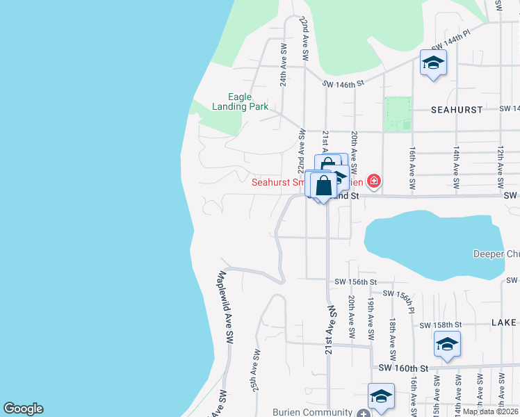 map of restaurants, bars, coffee shops, grocery stores, and more near 15218 26th Avenue Southwest in Burien