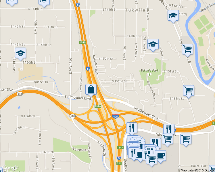 map of restaurants, bars, coffee shops, grocery stores, and more near 15210 Macadam Road South in Tukwila