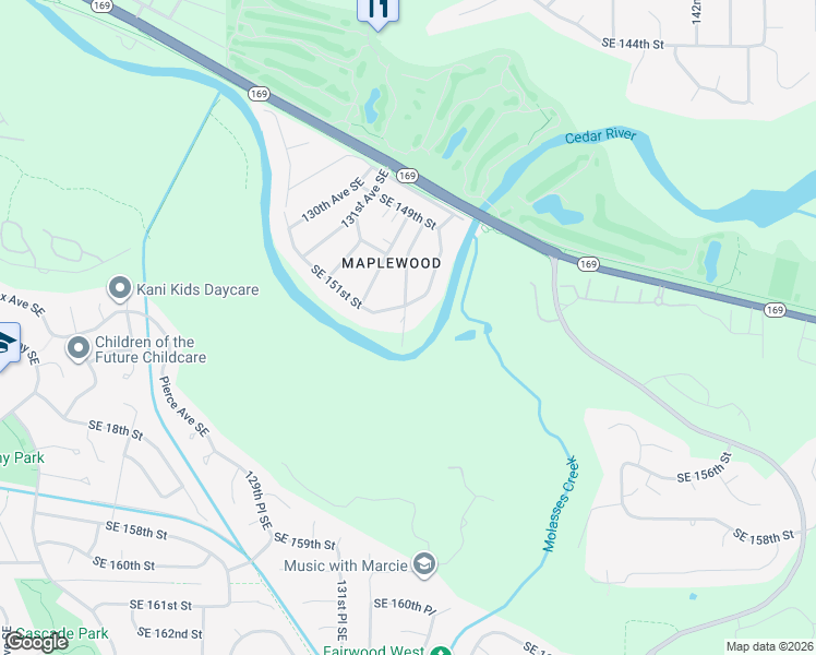map of restaurants, bars, coffee shops, grocery stores, and more near 13401 Southeast 151st Street in Renton