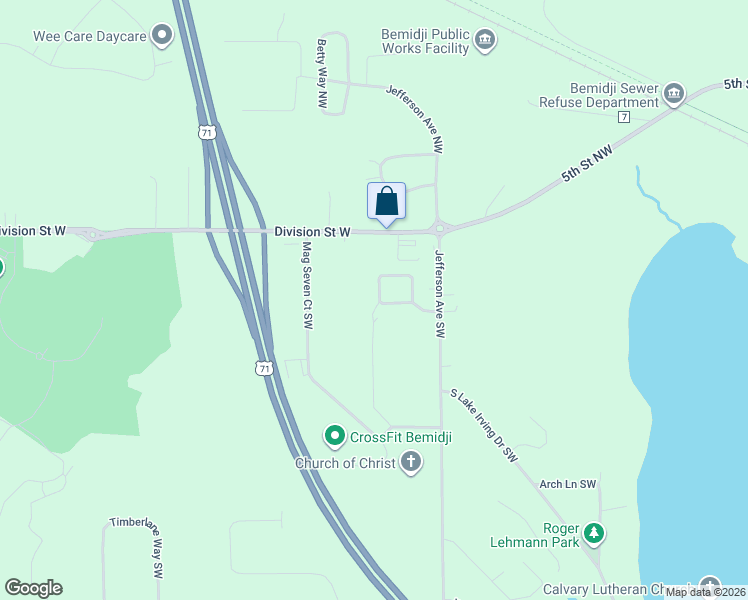 map of restaurants, bars, coffee shops, grocery stores, and more near 344 Kalee Court Southwest in Bemidji