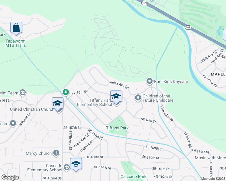 map of restaurants, bars, coffee shops, grocery stores, and more near 1410 Jefferson Court Southeast in Renton