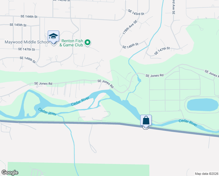 map of restaurants, bars, coffee shops, grocery stores, and more near 17525 Southeast Jones Road in Renton