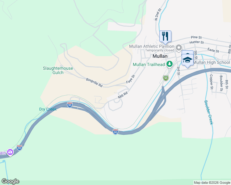 map of restaurants, bars, coffee shops, grocery stores, and more near 37 Daisy Loop in Mullan