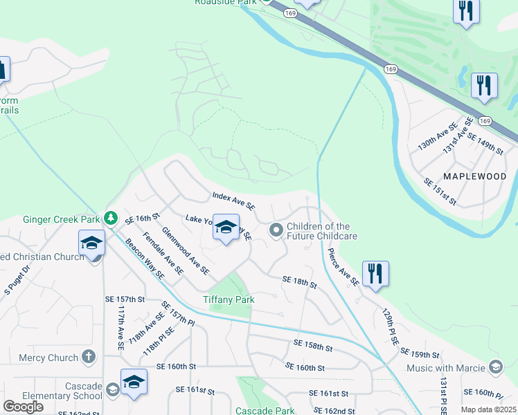 map of restaurants, bars, coffee shops, grocery stores, and more near 1652 Index Avenue Southeast in Renton