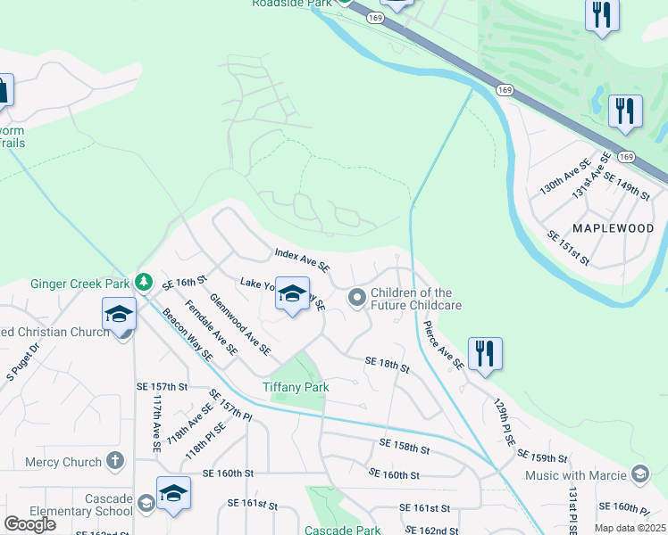 map of restaurants, bars, coffee shops, grocery stores, and more near 1652 Index Avenue Southeast in Renton