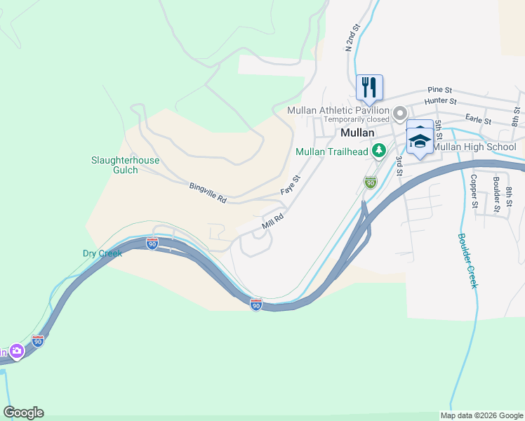 map of restaurants, bars, coffee shops, grocery stores, and more near 37 Daisy Loop in Mullan