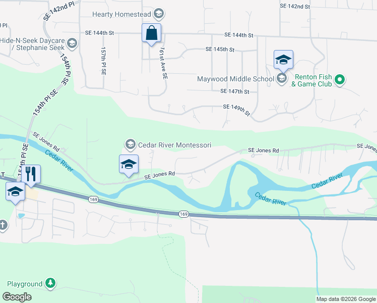 map of restaurants, bars, coffee shops, grocery stores, and more near 15215 162nd Avenue Southeast in Renton