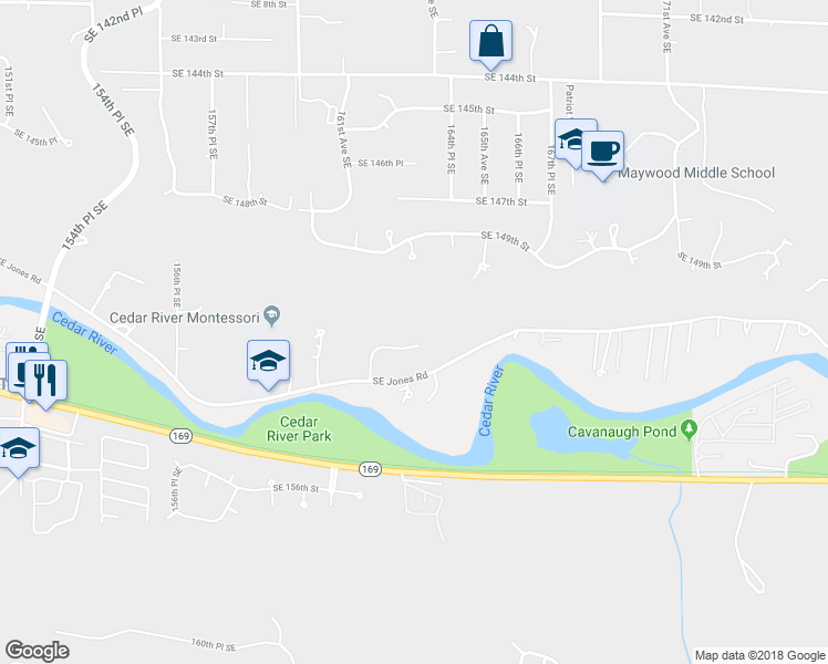 map of restaurants, bars, coffee shops, grocery stores, and more near 15215 162nd Avenue Southeast in Renton