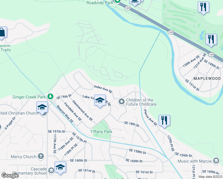 map of restaurants, bars, coffee shops, grocery stores, and more near 1652 Index Avenue Southeast in Renton