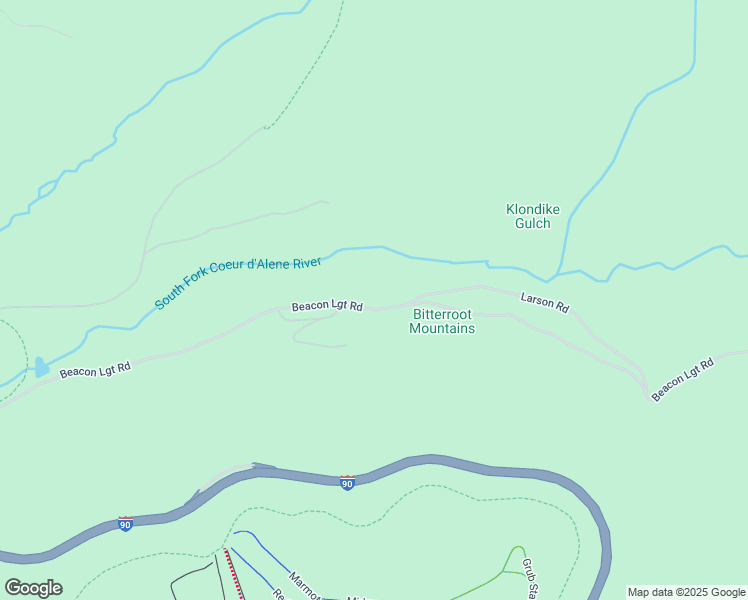 map of restaurants, bars, coffee shops, grocery stores, and more near 1615 Beacon Light Road in Mullan