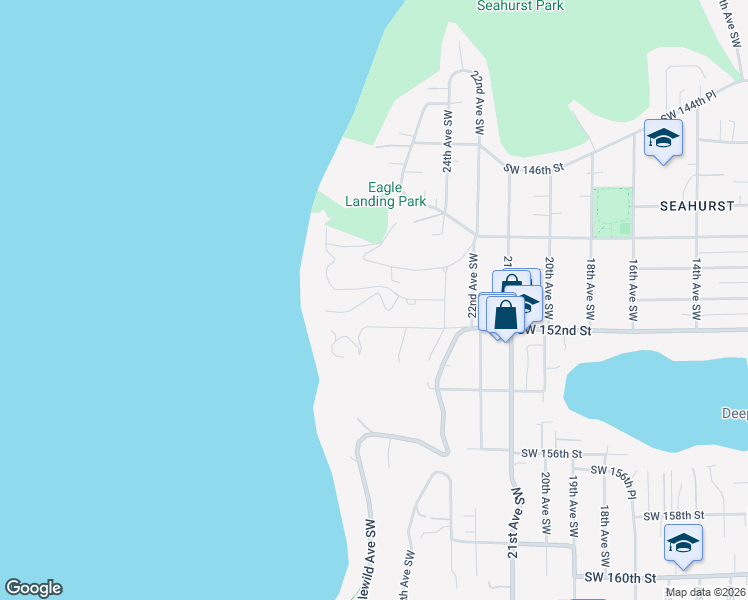 map of restaurants, bars, coffee shops, grocery stores, and more near 2625 Southwest 151st Place in Burien