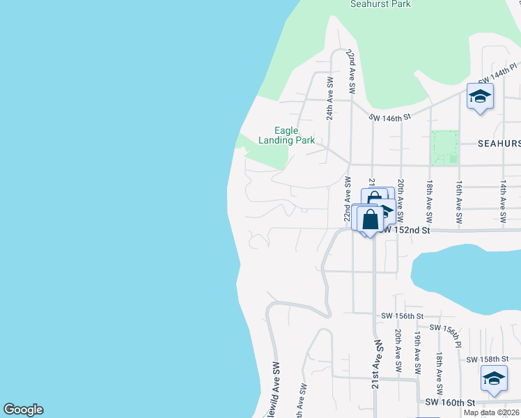 map of restaurants, bars, coffee shops, grocery stores, and more near 2625 Southwest 151st Place in Burien