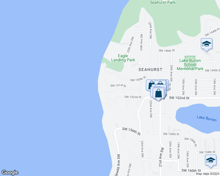 map of restaurants, bars, coffee shops, grocery stores, and more near 2650 Southwest 151st Place in Burien