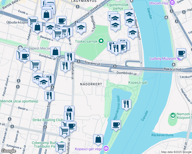 map of restaurants, bars, coffee shops, grocery stores, and more near in Budapest