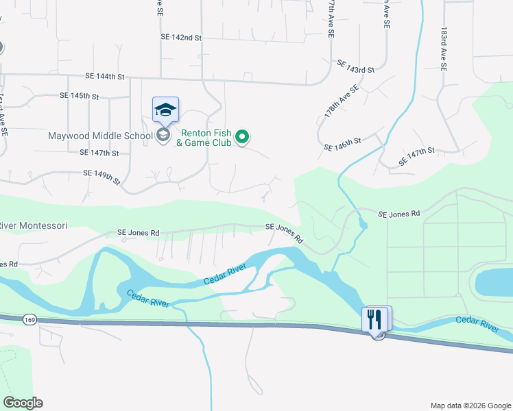 map of restaurants, bars, coffee shops, grocery stores, and more near 14909 175th Avenue Southeast in Renton