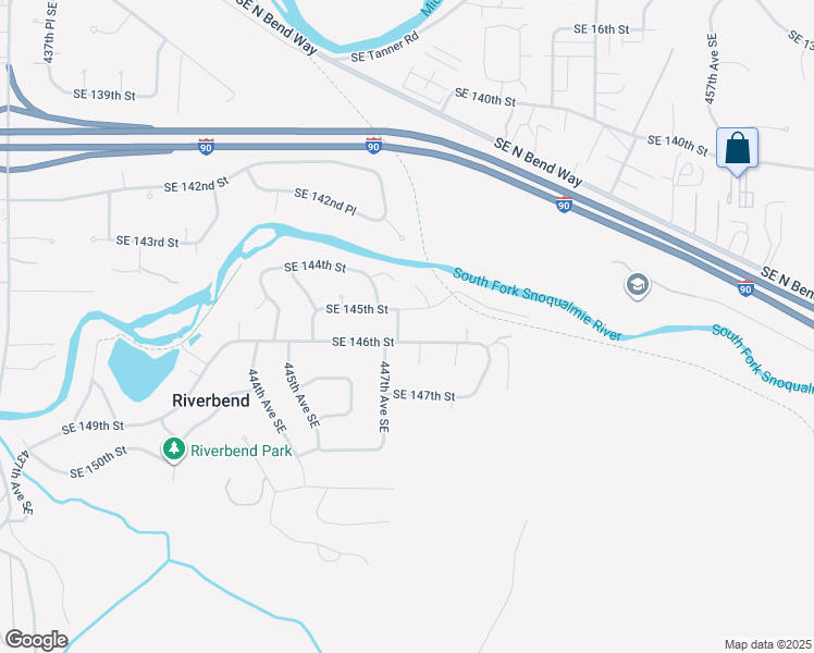 map of restaurants, bars, coffee shops, grocery stores, and more near 44712 Southeast 145th Street in North Bend