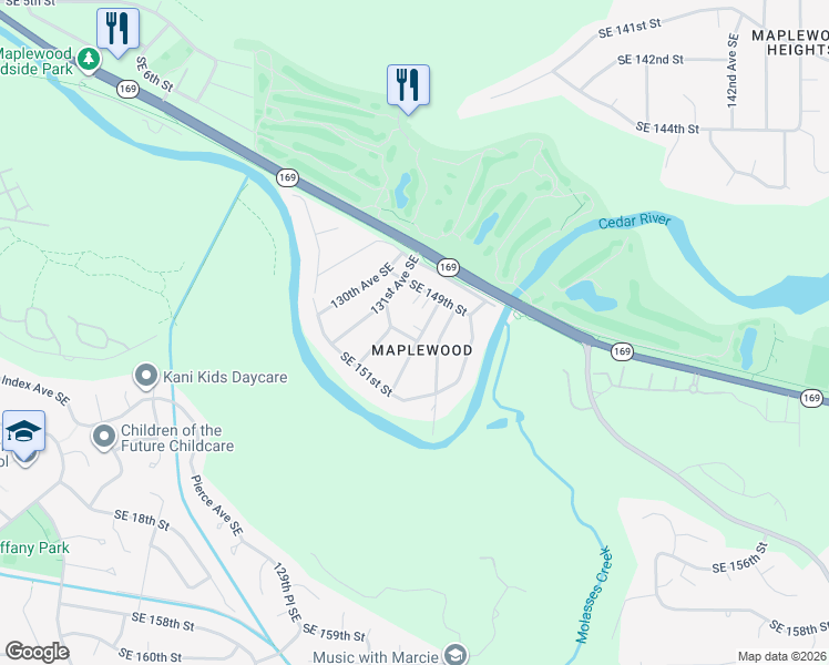 map of restaurants, bars, coffee shops, grocery stores, and more near 14927 133rd Avenue Southeast in Renton