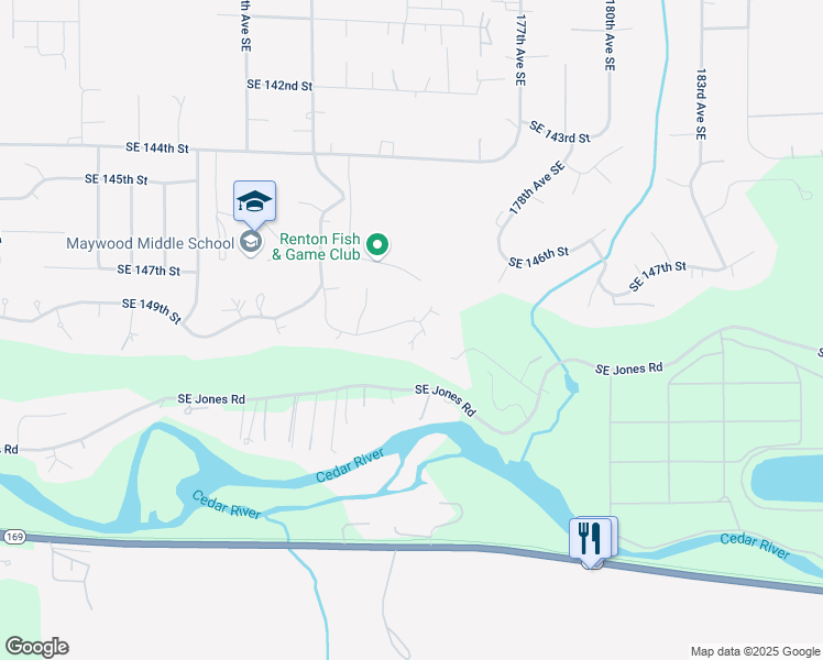 map of restaurants, bars, coffee shops, grocery stores, and more near 14901 175th Avenue Southeast in Renton