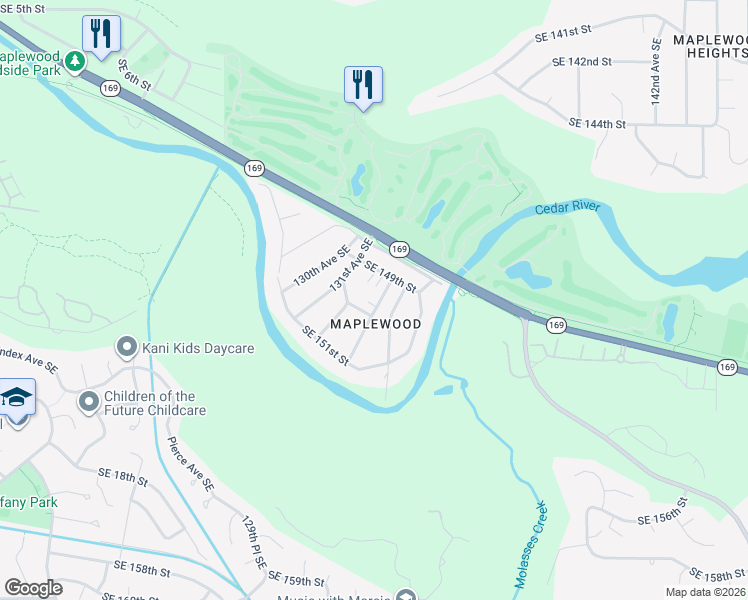 map of restaurants, bars, coffee shops, grocery stores, and more near 14927 133rd Avenue Southeast in Renton