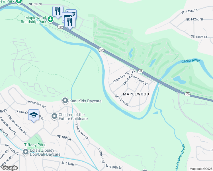 map of restaurants, bars, coffee shops, grocery stores, and more near 12931 Southeast 151st Street in Renton