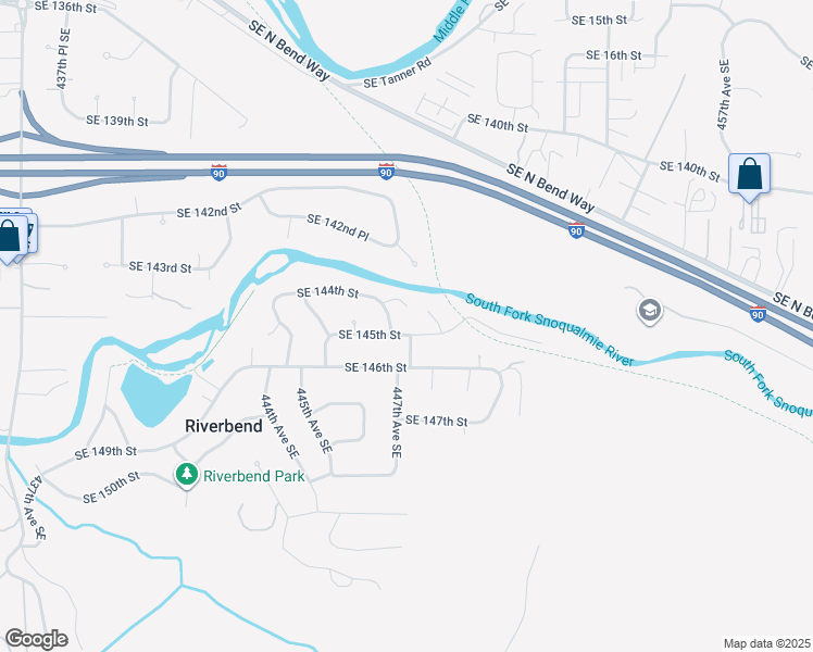 map of restaurants, bars, coffee shops, grocery stores, and more near 44712 Southeast 145th Street in North Bend