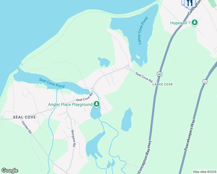 map of restaurants, bars, coffee shops, grocery stores, and more near 2 Calvin Manor Road in Conception Bay South