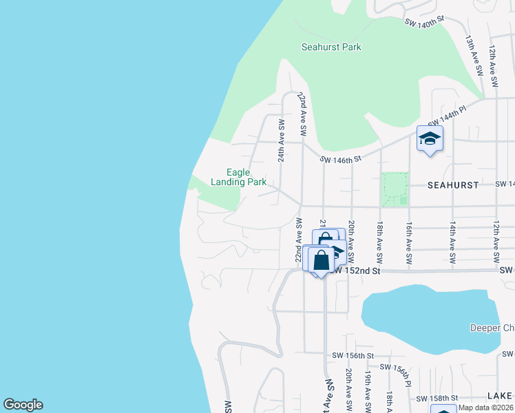map of restaurants, bars, coffee shops, grocery stores, and more near 2609 Southwest 149th Place in Burien