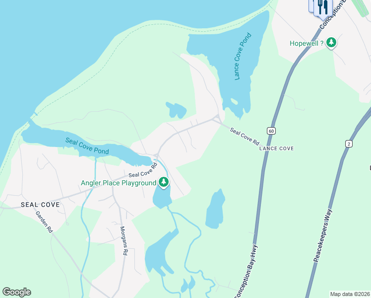map of restaurants, bars, coffee shops, grocery stores, and more near 2 Calvin Manor Road in Conception Bay South