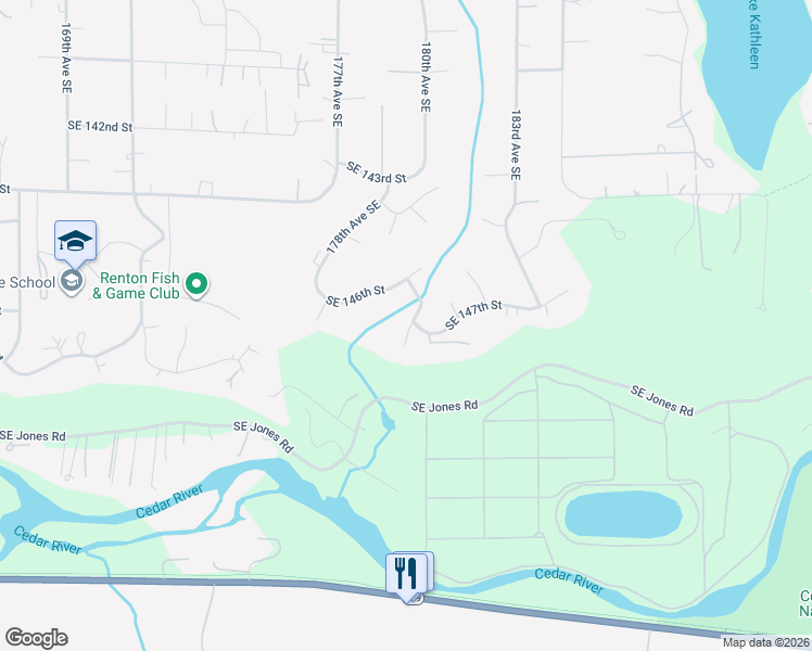 map of restaurants, bars, coffee shops, grocery stores, and more near 14625 180th Avenue Southeast in Renton