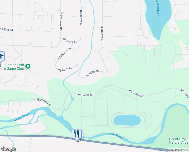 map of restaurants, bars, coffee shops, grocery stores, and more near 18207 Southeast 147th Street in Renton