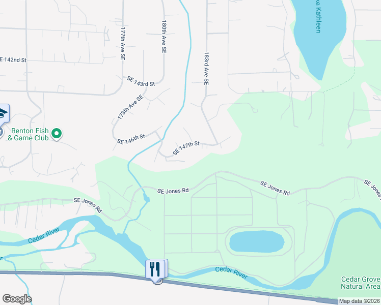 map of restaurants, bars, coffee shops, grocery stores, and more near 18207 Southeast 147th Street in Renton