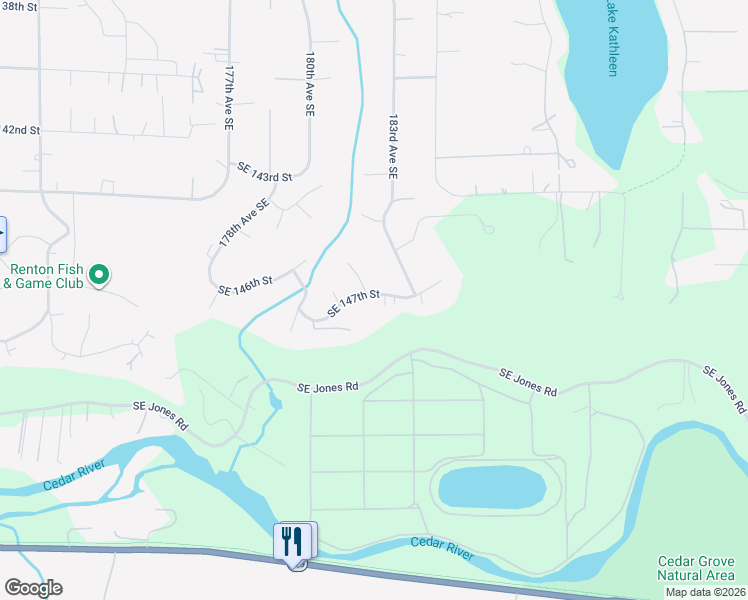 map of restaurants, bars, coffee shops, grocery stores, and more near 18207 Southeast 147th Street in Renton