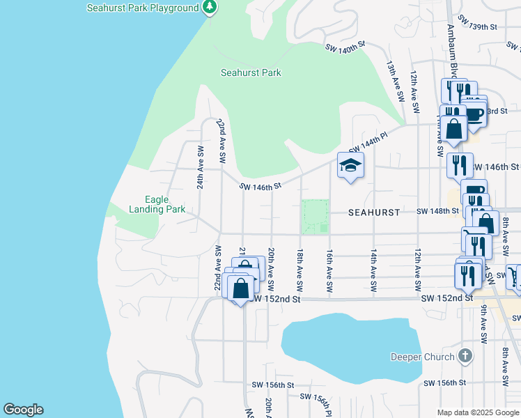 map of restaurants, bars, coffee shops, grocery stores, and more near 14625 20th Avenue Southwest in Burien