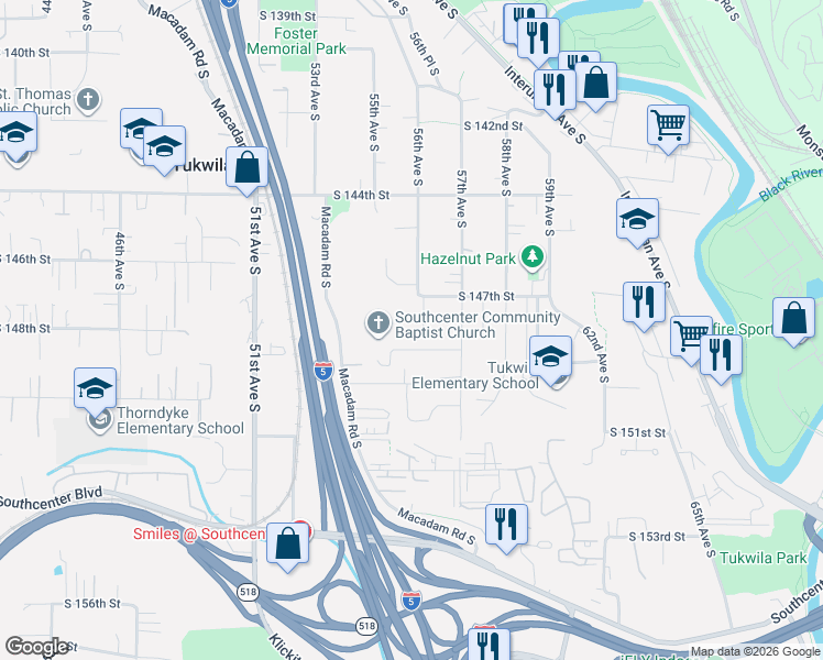 map of restaurants, bars, coffee shops, grocery stores, and more near 14737 56th Avenue South in Tukwila