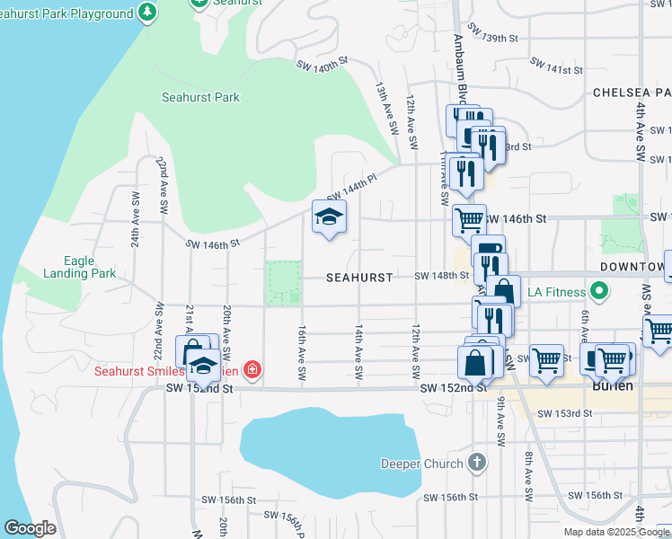 map of restaurants, bars, coffee shops, grocery stores, and more near 1426 Southwest 148th Street in Burien