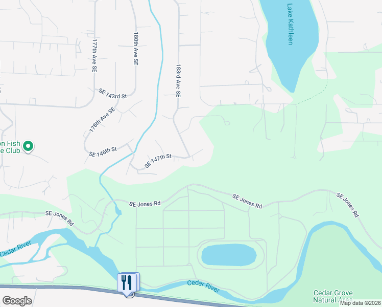 map of restaurants, bars, coffee shops, grocery stores, and more near 18232 Southeast 147th Street in Renton