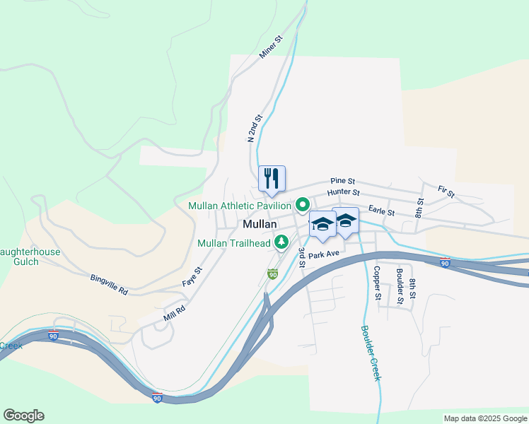 map of restaurants, bars, coffee shops, grocery stores, and more near in Mullan
