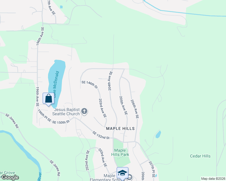 map of restaurants, bars, coffee shops, grocery stores, and more near 14701 205th Avenue Southeast in Renton