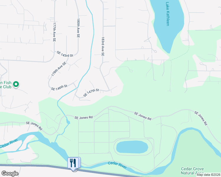 map of restaurants, bars, coffee shops, grocery stores, and more near 18232 Southeast 147th Street in Renton