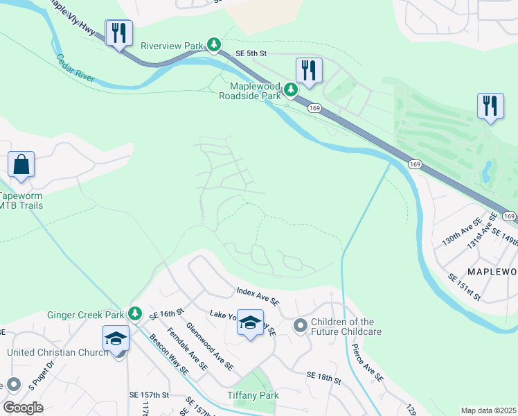 map of restaurants, bars, coffee shops, grocery stores, and more near 3004 Southeast 12th Street in Renton