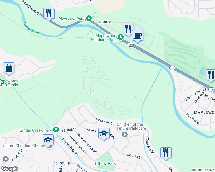 map of restaurants, bars, coffee shops, grocery stores, and more near 2701 Southeast 10th Street in Renton